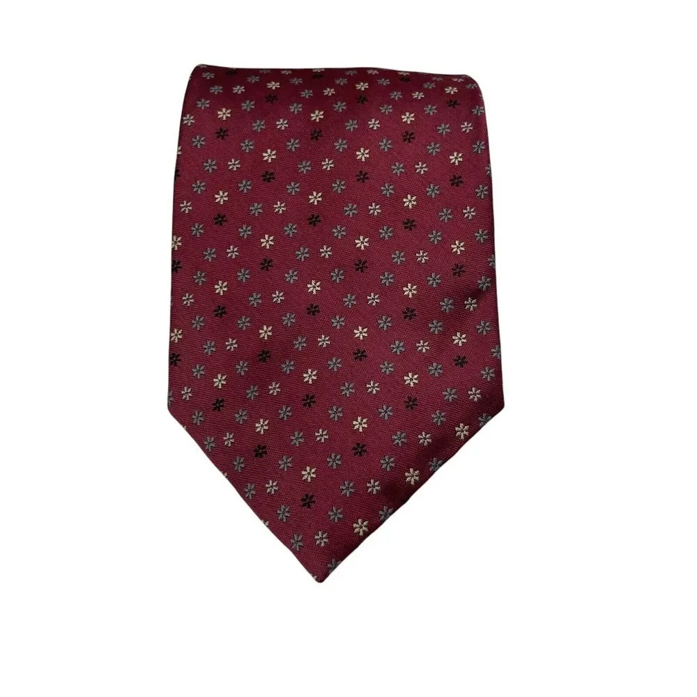 Geoffrey Beene Tie - Geometric Floral Maroon Red Silk Necktie - Men's Classic‎ - Picture 8 of 8